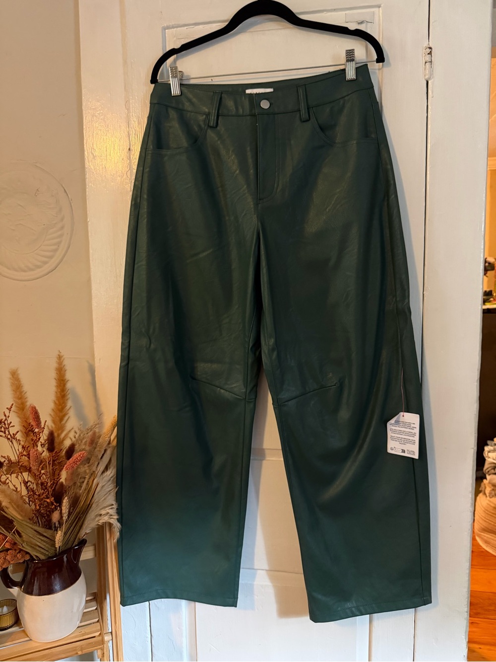 NWT Topshop faux leather barrel leg pants in teal